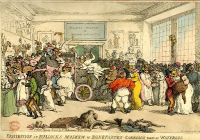Exhibition at Bullocks Museum of Bonepartes Carriage taken at Waterloo by Thomas Rowlandson, published by  R Ackermann (1816)  © The Trustees of the British Museum