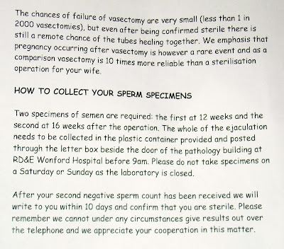 The chances of failure of vasectomy are very small (less than 1 in 2000 