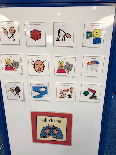 Visual schedule with images of story time activities