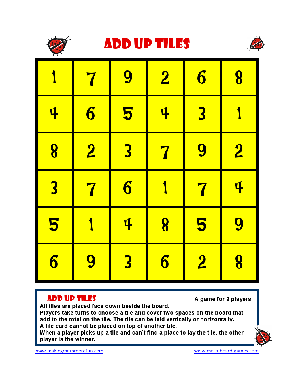 Fun Math Game Board Game for Kids Math Activities 2020 Free Printables
