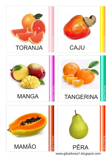 fichas com as frutas e seus nomes