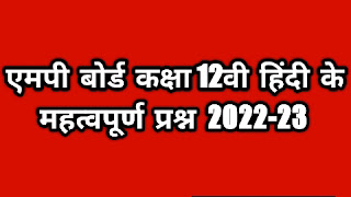 Mp Board Class 12th Hindi Important Questions 2022-23