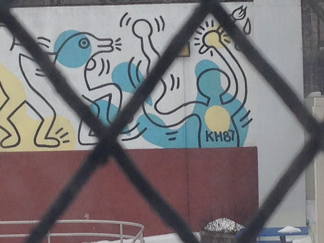 Keith Haring intitials and date on Greenwich Village mural from NYPL Hudson Park