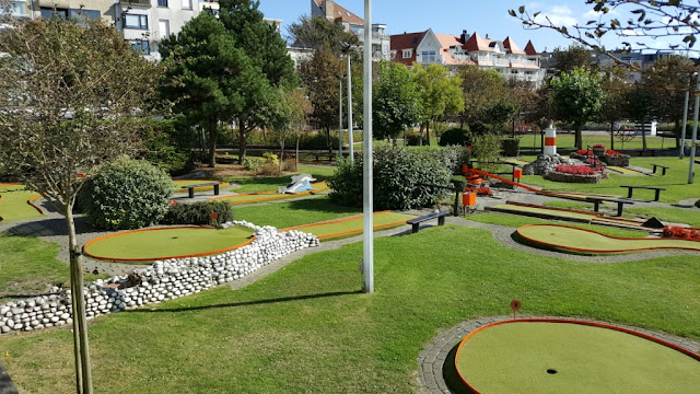 The Minigolf course (left) and Crazy Golf course (right) at Leopoldpark in Blankenberge, Belgium