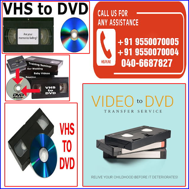 VCR VHS Cassette to DVD Conversion,HI8 VCR VHS Cassette DVD,VIDEO EDITING,AUDIO,VIDEO,DV CONVERSIONS. "VCR VHS Cassette to DVD Conversion" is a quality brand in Video and Audio Cassette Tape conversion service in South India serving at lowest possible prices in the market. Currently, we are offering Hyderabad, the best professional quality Digital Conversion of all types of Video Cassettes and Audio Cassettes at lowest prices with personalized customer support. Supported Video Cassette Formats VHS Cassette (VCR) VHS-C Cassette Hi8, Video8 Cassettes Mini DV Cassettes Audio Cassette Conversions We can also repair the damaged cassettes and restore them. Feel free to contact us. Call: 9550070005 / 9550070004 / 040-6687827 . ................................................................................................. VCR VHS Cassette to DVD Conversion,HI8 VCR VHS Cassette DVD,VIDEO EDITING,AUDIO,VIDEO,DV CONVERSIONS We are the best company in Hyderabad to convert the All types/ formats of consumer Video Tape Like VHS, S-VHS, VHS-C, Hi8, Digital8, Video8, miniDV, SD/HD , Audio Cassette.All types/ formats of commercial Video Tape Like,Betacam SP/SX, Digital Betacam, HDV,DVCAM, DV,DPX and TIFF. 8mm,Super 8mm film with sound to digital. Convert OLD VHS to DVD|VHS transfer to DVD|Transfer VHS Tapes To DVD|Vhs cassettes convert to dvd|VHS-C to Digital Video Conversion. Video editing , video conversion VHS to DVD, Transferring Handycam's Hi-8, Dv, VHS-C, NTSC - PAL to Pendrives, Flash drives, DVD, Audio cassette to DVD.high quality videotape transfers to DVD or MP4 files. Convert your old home movies to digital before those memories disappear forever! .  Feel free to contact us. Call: 9550070005 / 9550070004 / 040-6687827 .  .................................................................. VCR VHS Cassette to DVD Conversion,HI8 VCR VHS Cassette DVD,VIDEO EDITING,AUDIO,VIDEO,DV CONVERSIONS https://vcrvhscassettetodvdconversions.business.site https://bit.ly/2QRI0bQ https://g.page/VCRVHSHI8DVAUDIOVIDEOEDITINGDVD https://www.youtube.com/watch?v=DIik9DOfpjU https://vcrvhscassettetodvdconversions.business.site https://bit.ly/3jCoahd https://www.facebook.com/swatikDigitals/