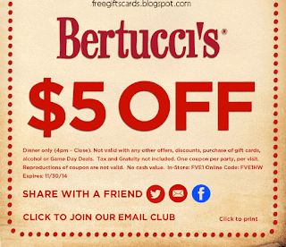 Free Printable Bertucci's Restaurant Coupons