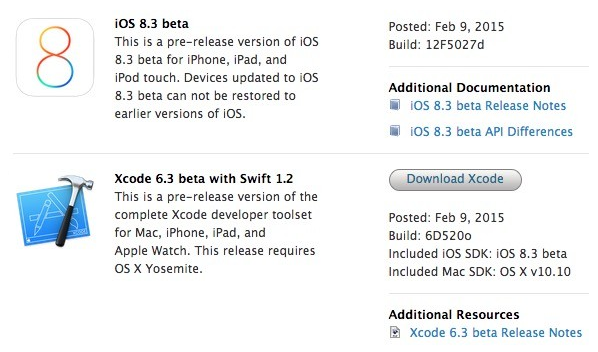 Apple iOS 8.3 Beta (Build-12F5027d) and Xcode 6.3 Beta (Build-6D520o)