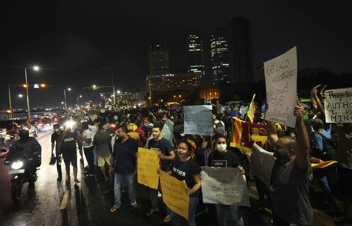 Sri Lankans during a protest outside the president’s office in Colombo, Sri Lanka, on April 11, 2022.