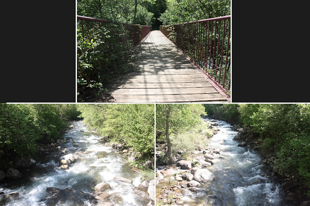 Ruta del Romànic de la Vall de Boí; pont sobre el riu la Noguera de Tor i camí de la ruta de l'Aigua a l'alçada de la Central hidroelèctrica de Cardet i Presa de Cardet