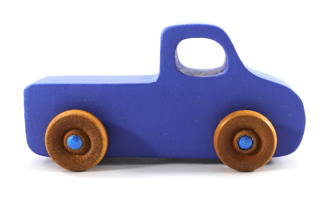 Wood Toy Truck, Handmade and Painted with Blue and Metallic Blur Acrylic Paint, and Amber Shellac, Pickup from the Play Pal Collection