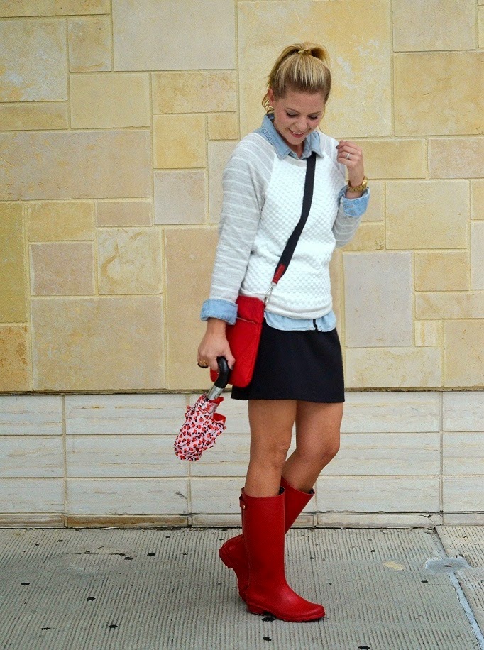 REd Rain Boots Stule OUtfit Idea