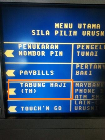 ... tu pilih menu DAFTAR AKAUN TABUNG HAJI KE ATM (rujuk gambar bawah