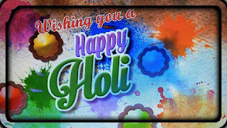 This image is used on essay on Holi. Image has Hoil greetings on it with "wish you a happy Holi"