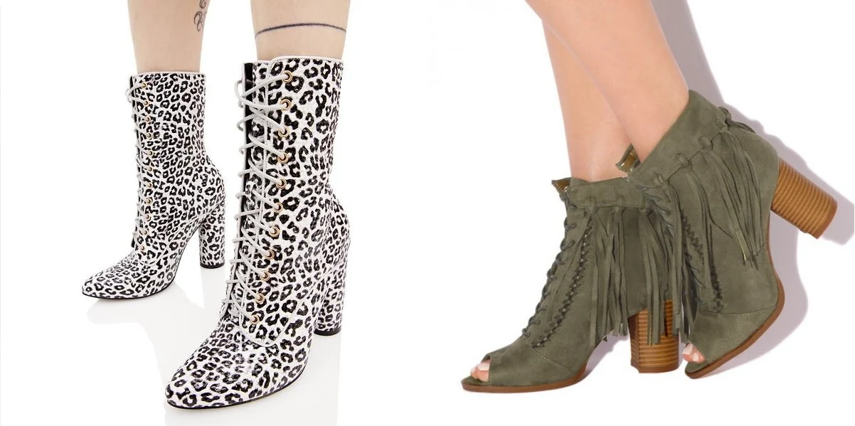 fashion collage with three animal print boots on high heels