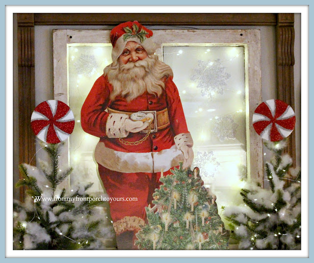 Vintage -Inspired- Cottage- Farmhouse- Christmas -Mantel-Decor Steals-Santa Claus-Fairy Lights-From My Front Porch To Yours