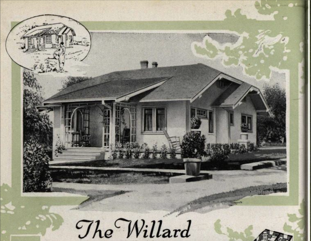 black and white image with green highlights, Aladdin Willard in the 1918 Aladdin Homes catalog