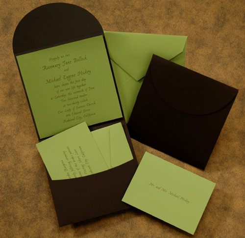 Mocha and Lime Pocket Wedding Invitations This mocha pocket is stunning