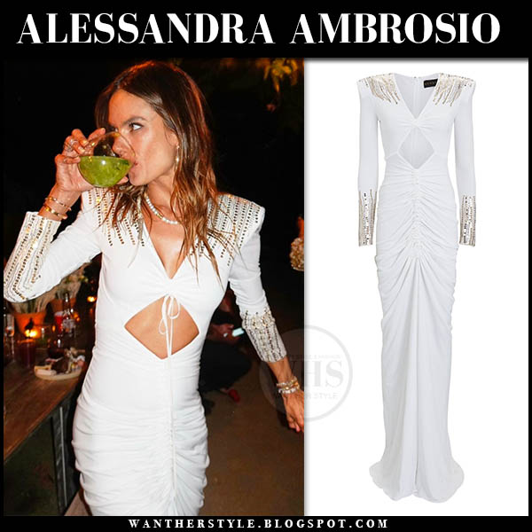 Alessandra Ambrosio in white cut out sequined dress