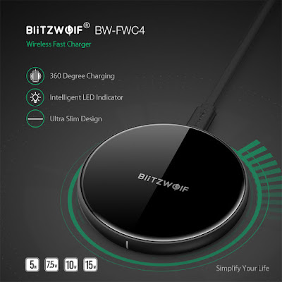 BlitzWolf BW-FWC4 5W 7.5W 10W Fast Wireless Charger Charging Pad+BW-S5 QC3.0 18W USB Charger 