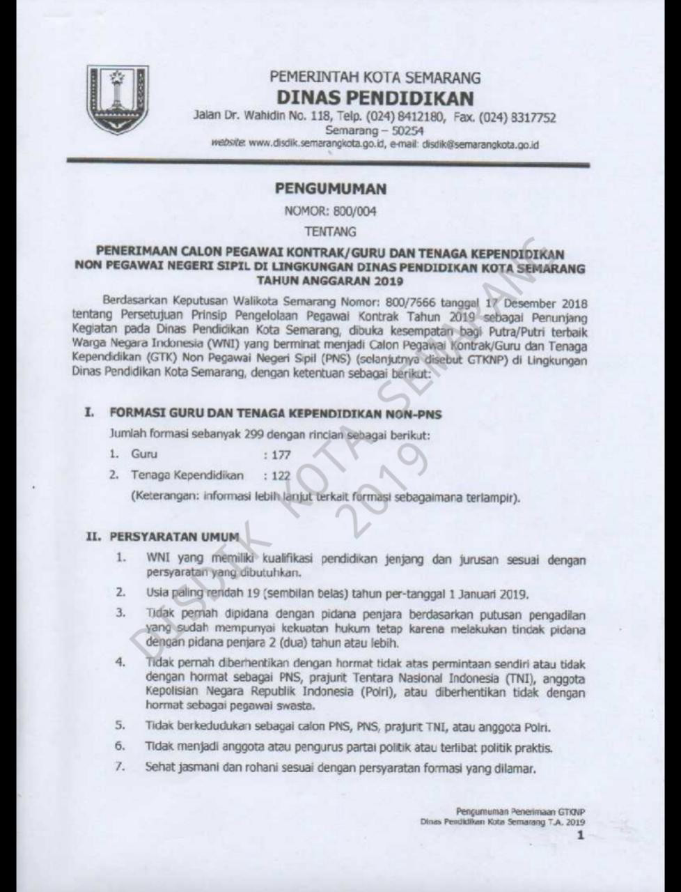 Lowongan Kerja Lowongan Kerja Dinas Pendidikan Semarang 2019