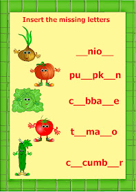 vegetables worksheet insert letters