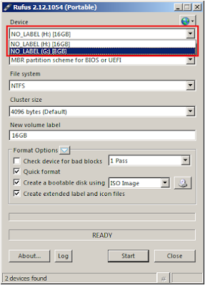 memilih device usb flashdisk yang akan di gunakan sebagai bootable