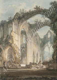 Tintern Abbey Gothic ruins made a strong appeal to Turner's romantic imagination: he painted many such views in his early career. This water-colour dates from about 1795. 