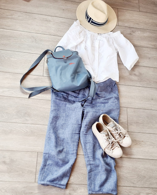 staycation outfit ideas, holiday outfit inspiration, linen trouser outfit, travel outfit