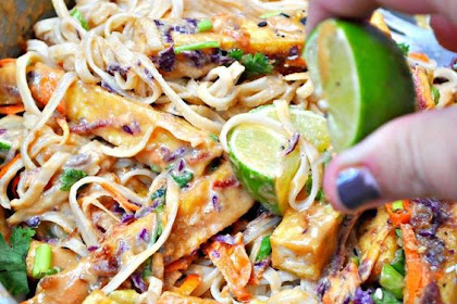   Vegan Orange Peanut Tofu Satay Noodle Salad