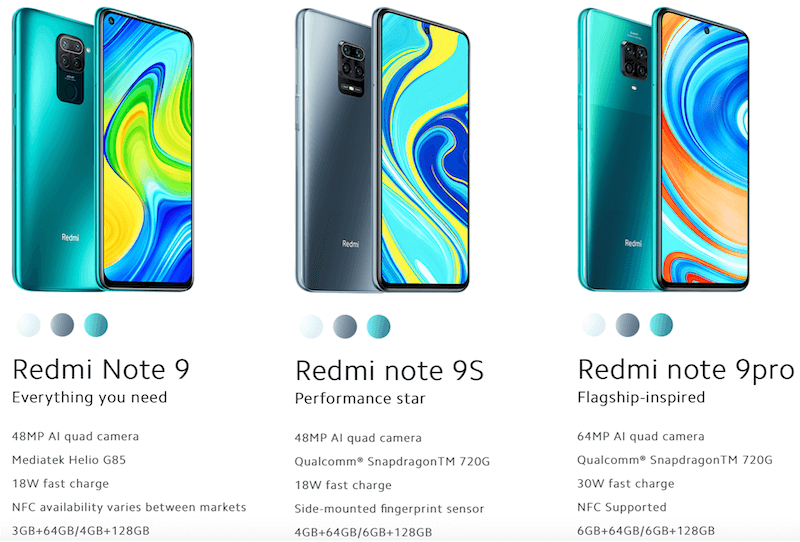Redmi Note 9 Versions