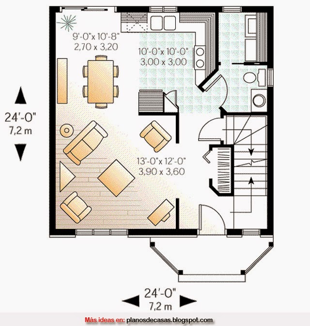 PLANO DE CASA PEQUEÑA DE 7M X 7M