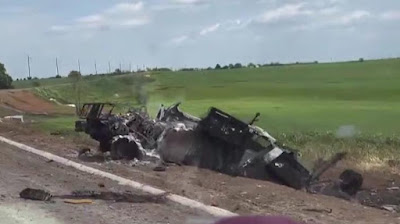 No. 49, US-built and supplied Humvee, hit and totally destroyed on Route 66 Road to Korystovo, DPR