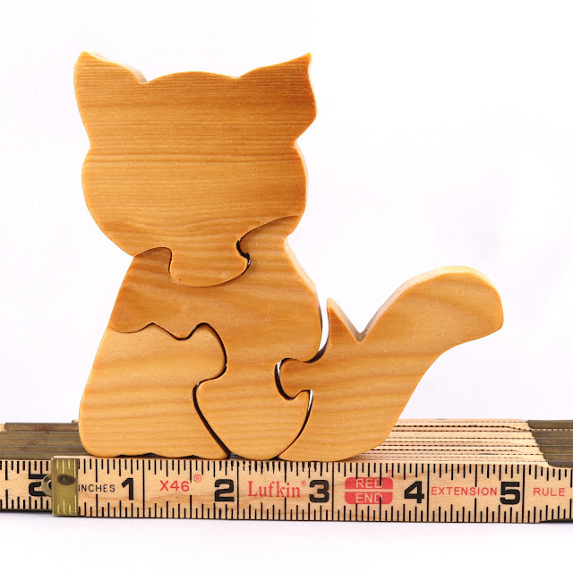 Small Wood Kitten/Cat Puzzle, Handmade Simple Four Piece Puzzle for Young Children, Finished with Mineral Oil