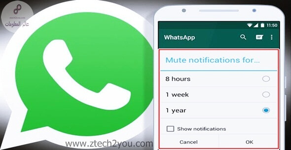 كيفية اخفاء الاشعارات من محادثة او مجموعة معينة علي Whatsapp