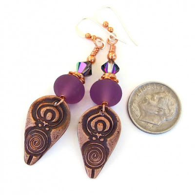 goddess earrings purple lampwork swarovski crystals