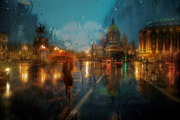 Eduard Ed Gordeev fotografia como pinturas de aquarela impressionista de cidades na chuva melancolia luzes noite