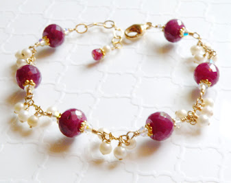 Ruby Gemstone & Pearl Bracelet