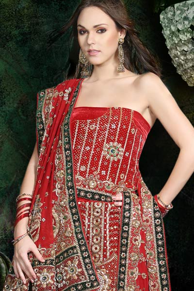 The lovely red lehenga choli is truly unique and one of a kind