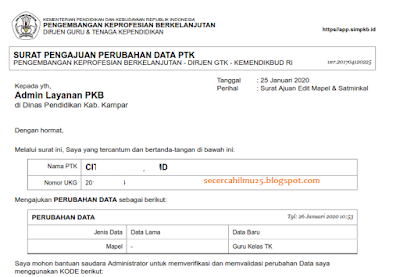 Surat pengajuan perubahan data PTK