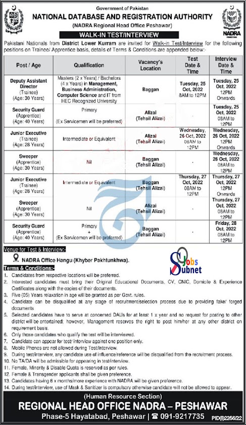 NADRA Government Jobs 2022