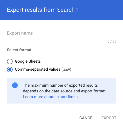 Google Workspace Updates: Export search results to .CSV files from
