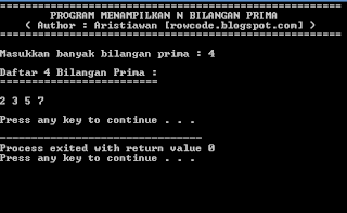 Source Code Bahasa C Menampilkan Bilangan Prima