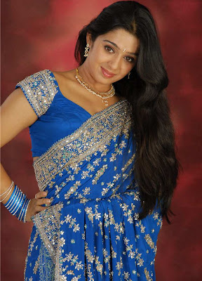 Tollywood Actress Charmi Blue Saree Photos