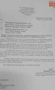 Clarification/Instruction regarding applicability of Proof of Delivery charges in place for Acknowledgment Due for Registered Post in Post Office