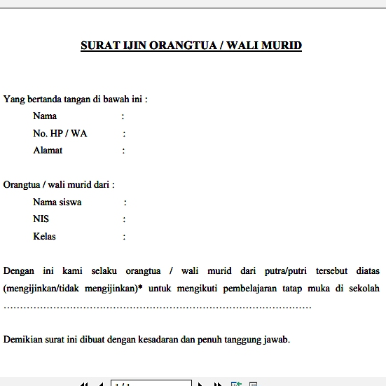 Contoh Surat Ijin Atau Surat Pernyataan Kegiatan Pembelajaran Tatap Muka Di Sekolah Dari Orangtua Murid Di Masa Pandemi