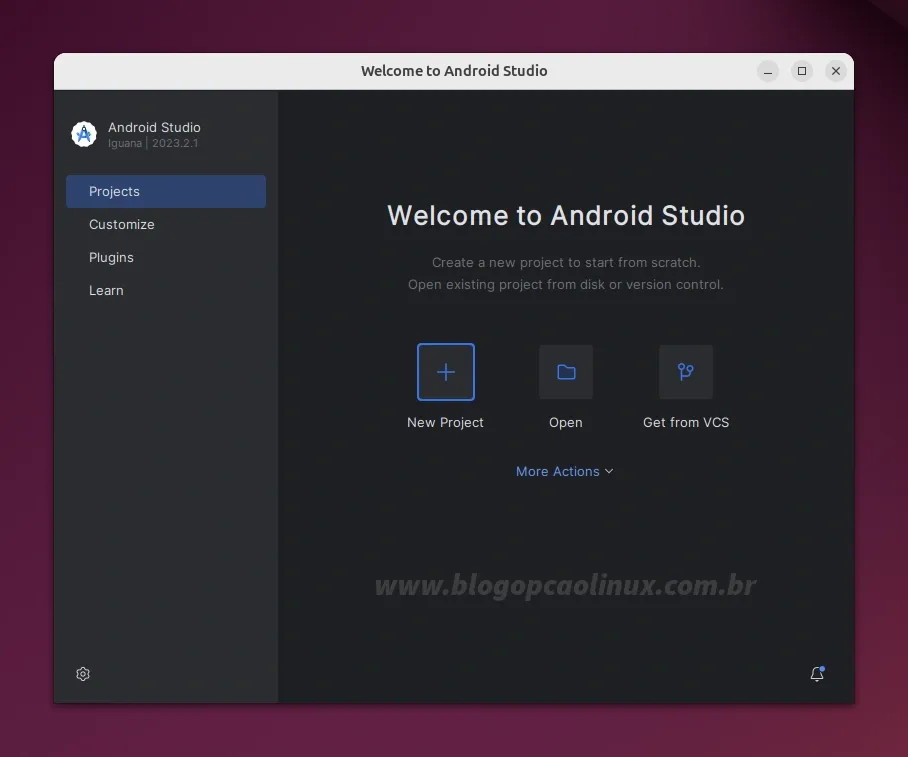 Android Studio executando no Ubuntu 24.04 LTS (Noble Numbat)