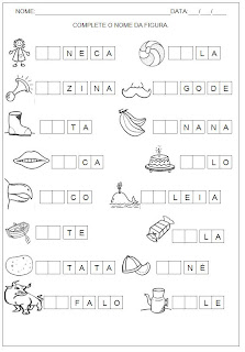 Hipótese de Escrita Silábica Alfabética - Complete o nome da figura