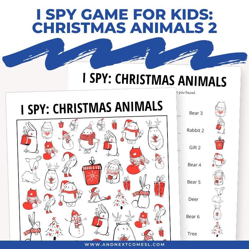 Printable Christmas animals I spy game for kids