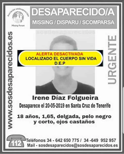 encontrada muerta la joven Irene Díaz Folgueira santa cruz de tenerife