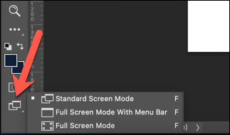 لتغيير أوضاع الشاشة باستخدام شريط أدوات Photoshop ، انقر بزر الماوس الأيمن فوق رمز "Screen Mode" السفلي وحدد أحد الخيارات.